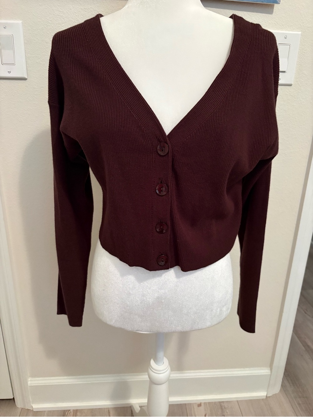 Women's Brown button -Front V-Neck Sweater